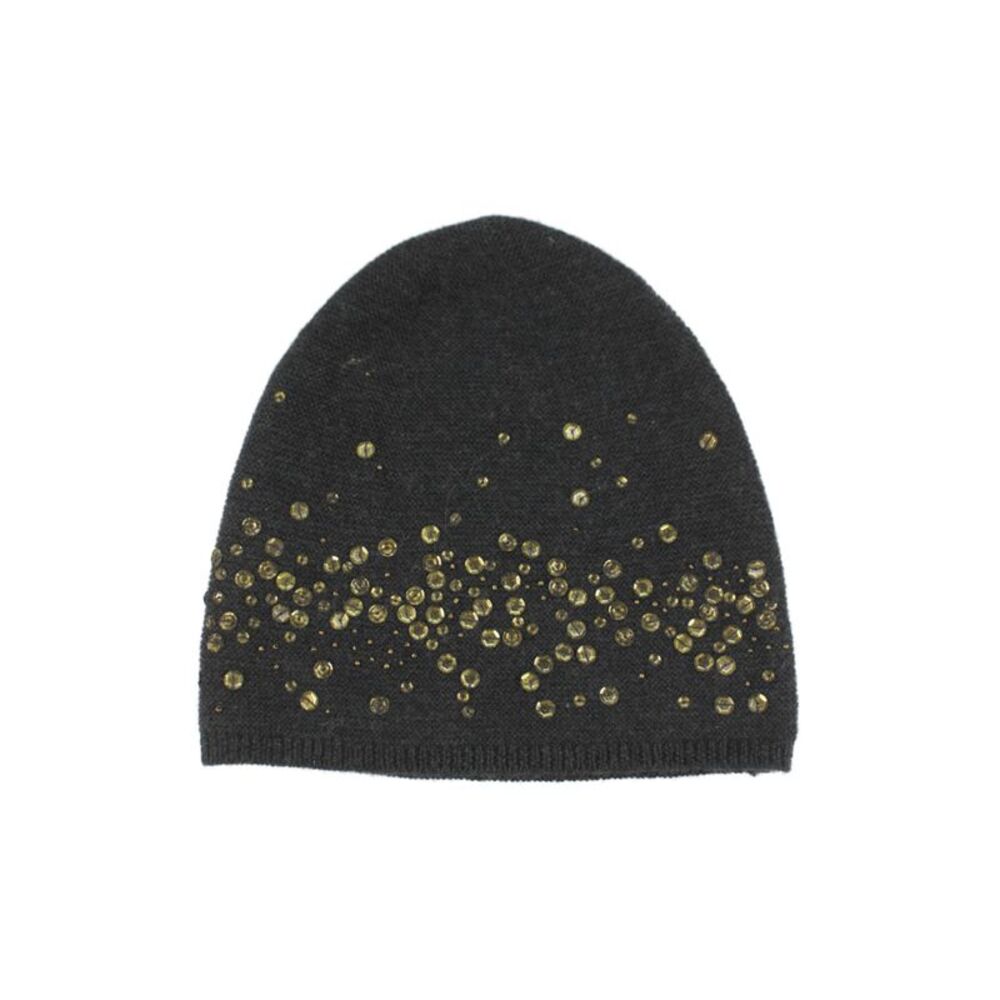 Eileen Fisher Womens Wool Beaded Sequins Beanie Hat Black Size One Size